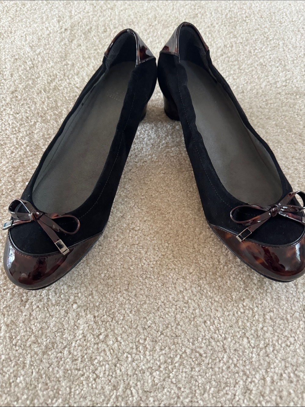 Stuart Weitzman low heel with Tortoiseshell Trim and Bow Accent